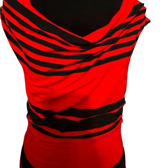INC body con red and black knee length striped dress in size Large. Like new - Picture 6 of 7